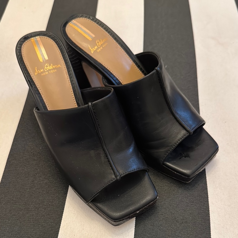 San Edelman NY Black leather Women's block sandals, Sz 7